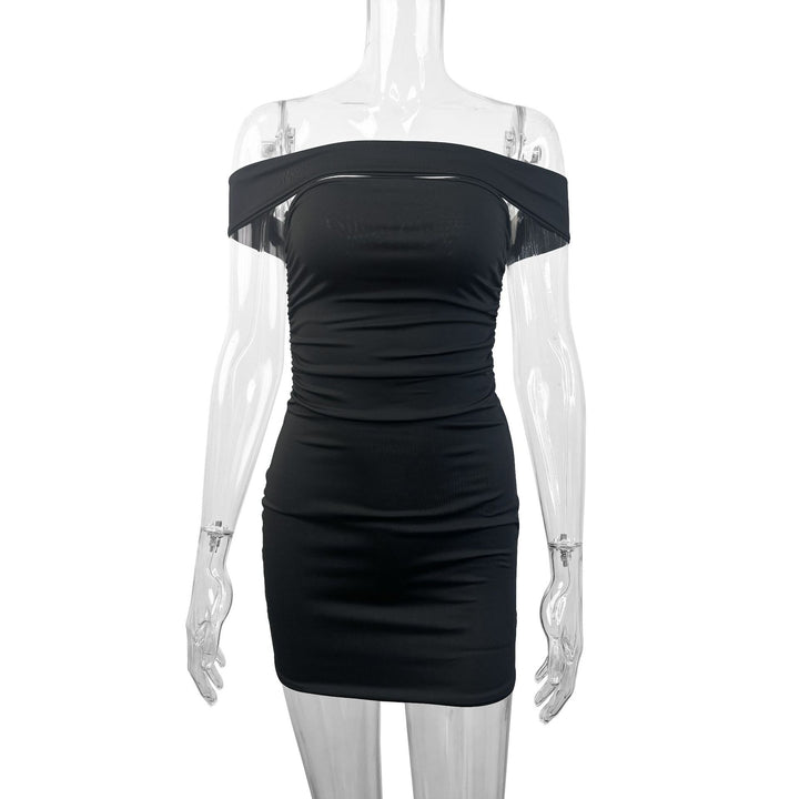 Women's Asymmetrical Mini Dress with Comfortable Gathering and Off-Shoulder Design Lune London