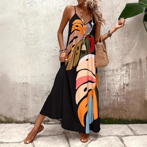 Maxi dress for women with creative leaf pattern Lune London