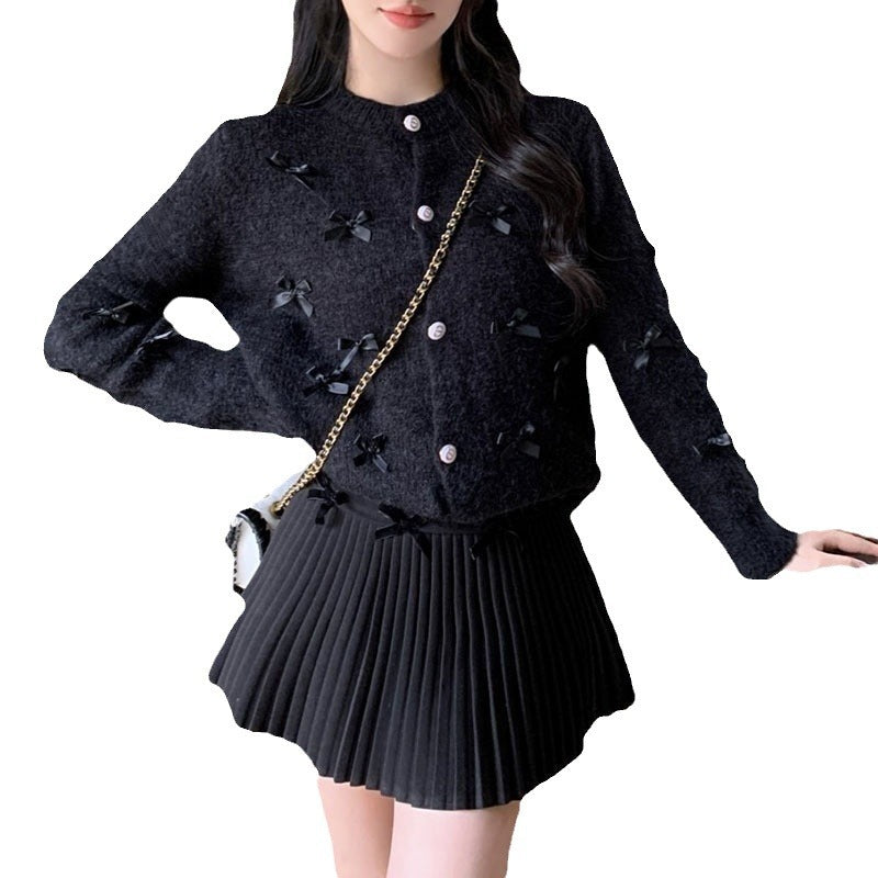 Women's knit jacket with decorative bow appliqués Lune London