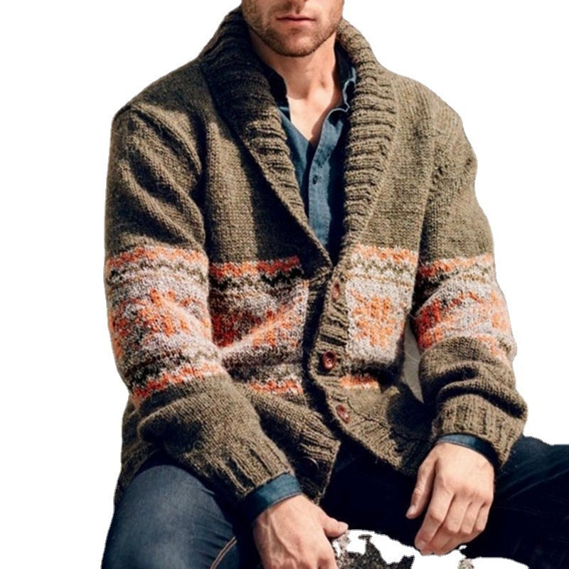 Men's knitted jacket with high collar and colorful pattern Lune London