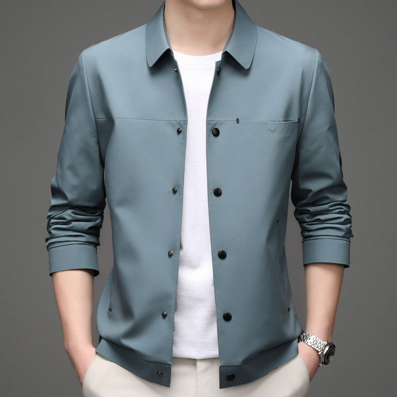 Elegant transitional jacket for men with practical snap button closure Lune London