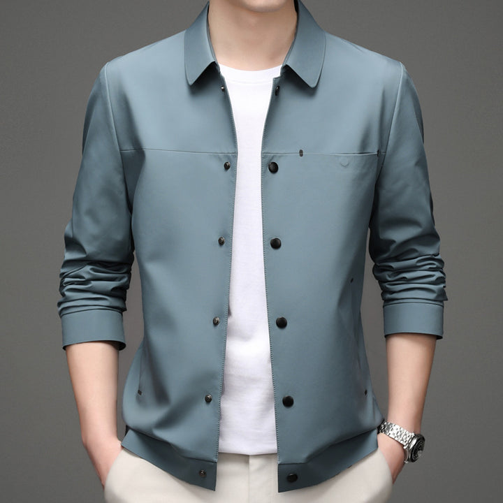 Elegant transitional jacket for men with practical snap button closure Lune London