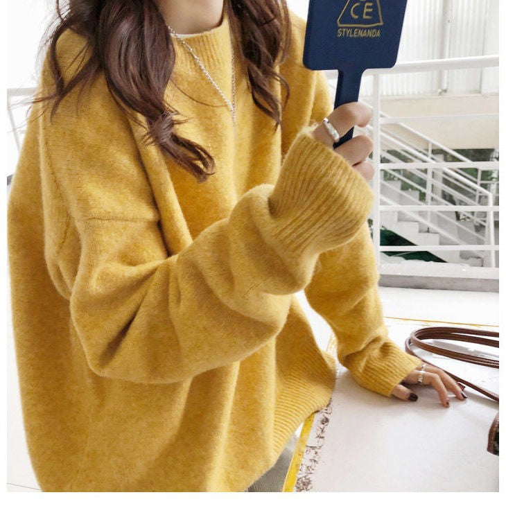 Ladies oversized thick sweater with high collar and ribbed knit Lune London