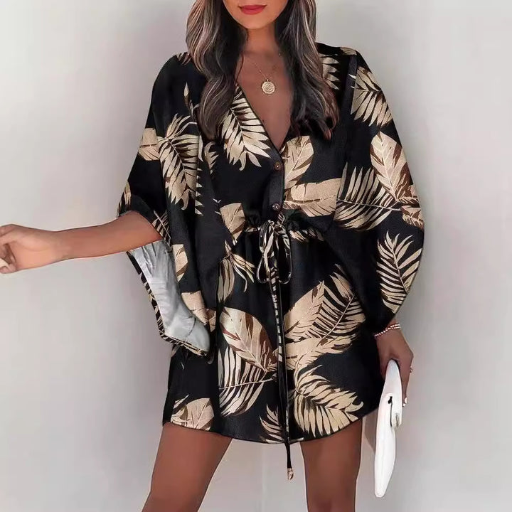 Shirt dress women with floral design and V-neck Lune London