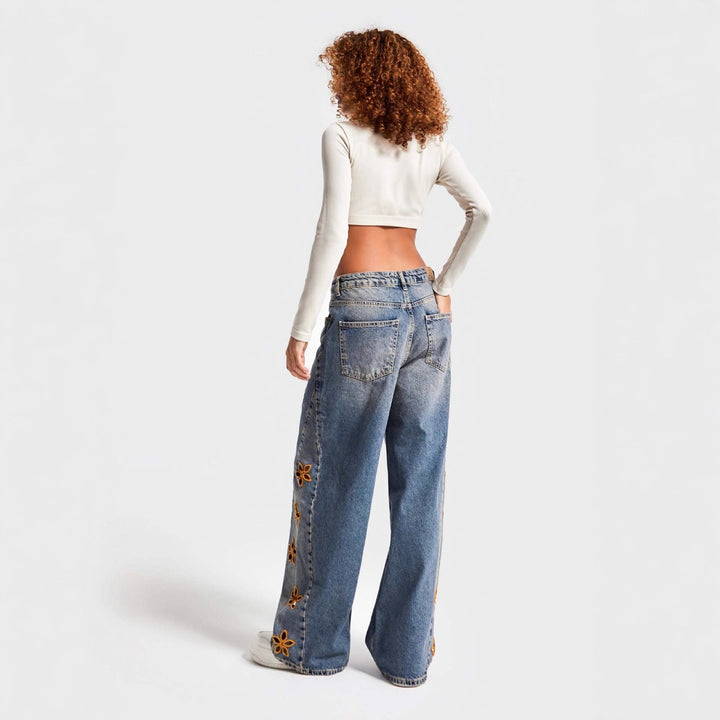 Women wide jeans with floral embroidery design Lune London