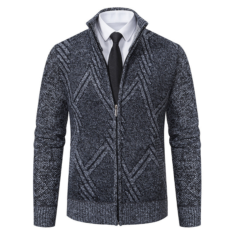 Elegant knitted jacket for men with 3D pattern and high collar Lune London