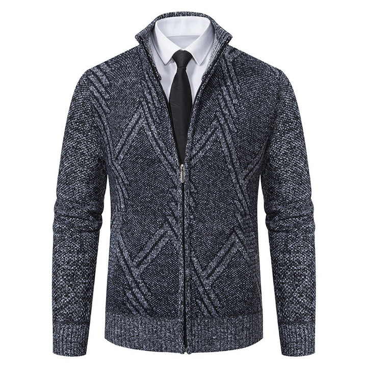 Elegant knitted jacket for men with 3D pattern and high collar Lune London