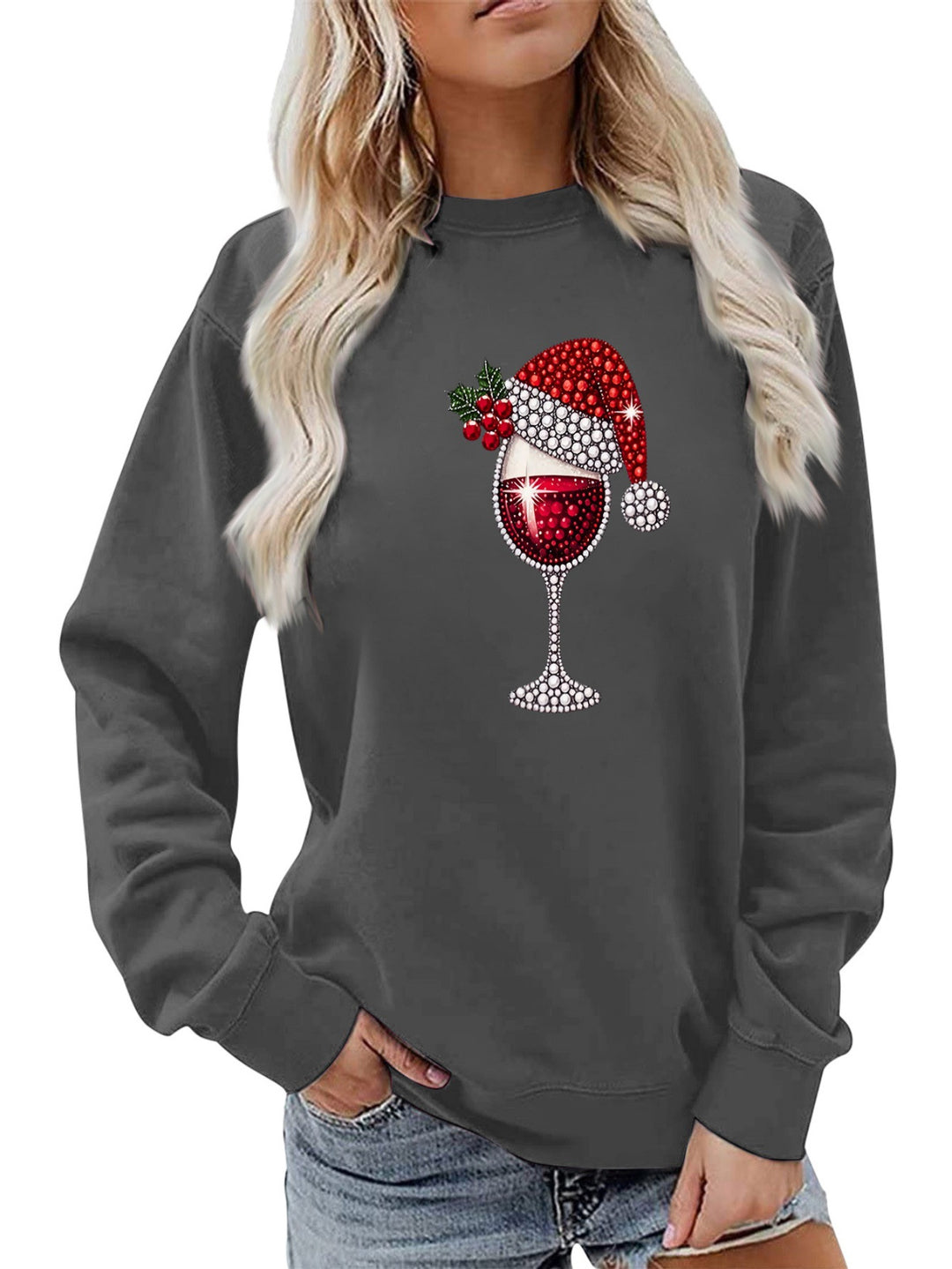 Sweatshirt pour femmes avec doublure douce et motif festif en vin Chic & Stil