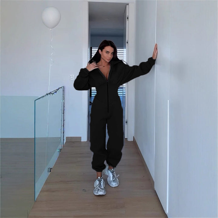 Ladies Stylish jumpsuit with high collar and practical pockets Lune London