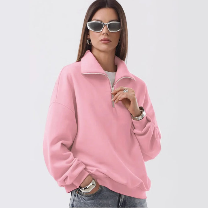 Sporty high collar sweater for women with short zipper Lune London