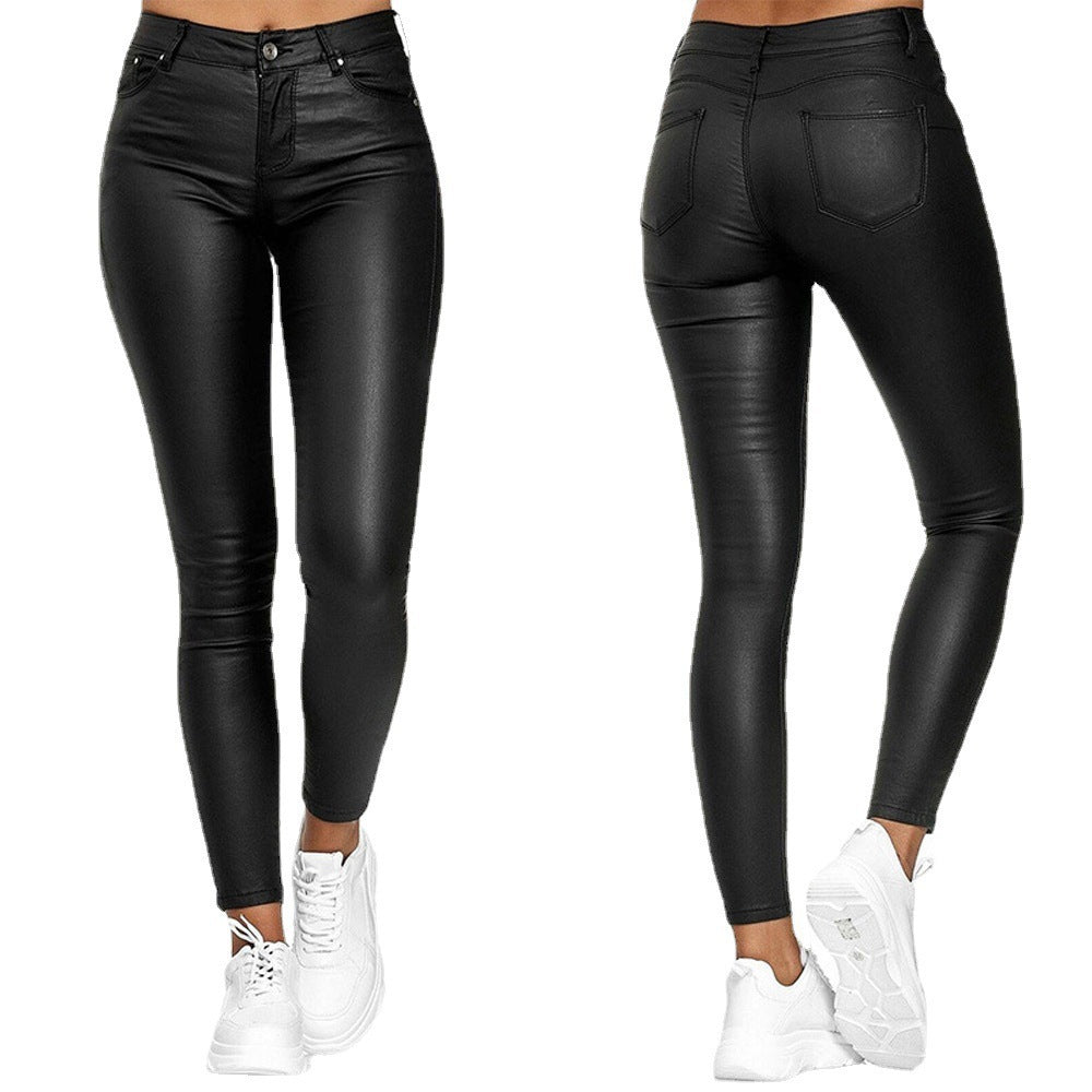 Ladies Elegant High-Waisted Wax Pants and Fitted Cut Lune London