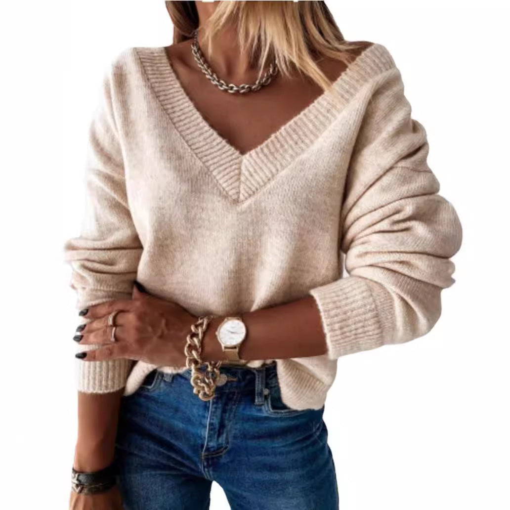 Lune London Soft Knit V Neck Casual Women's Sweater