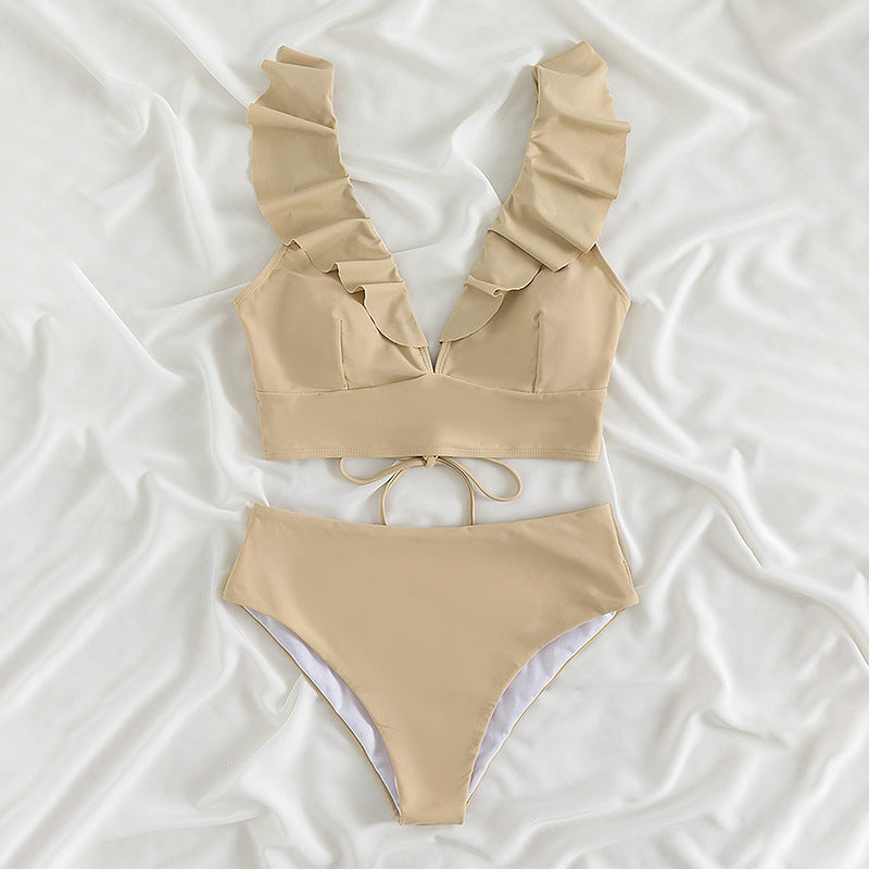 Ladies Ruffle V-Cut Swimsuit Set Lune London