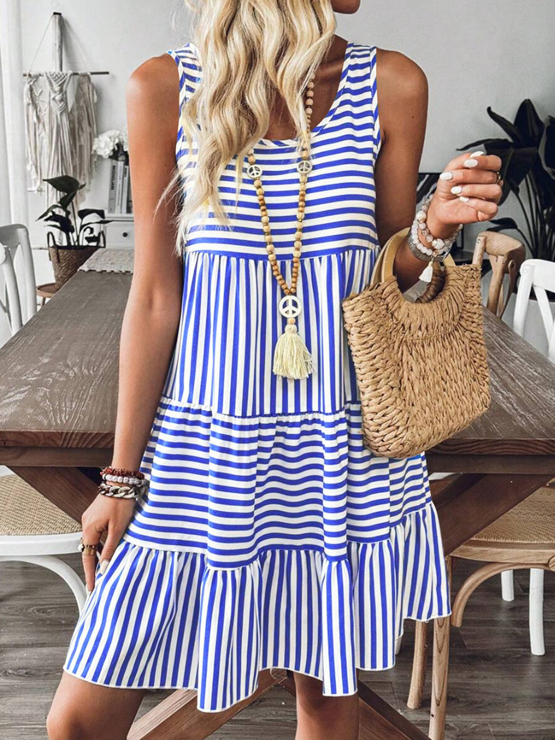 Striped summer dress for women with a voluminous ruffled hem Lune London