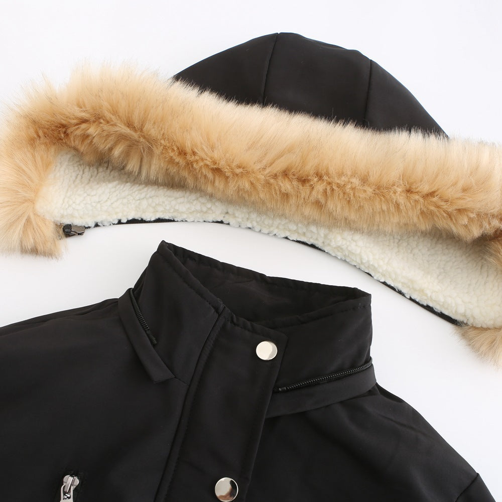 Ladies insulated winter jacket with removable faux fur collar Lune London