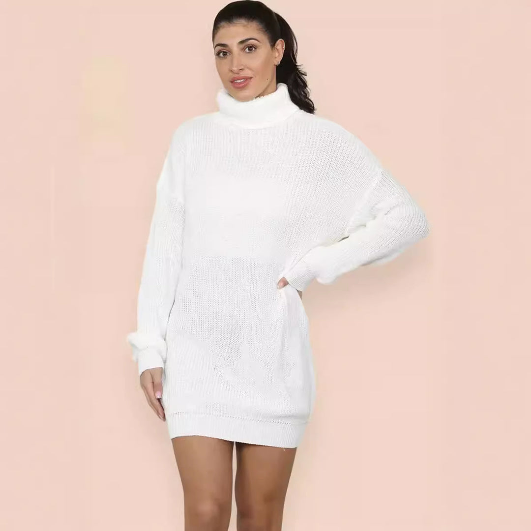 Women’s knit dress with high collar and structured knit pattern Lune London