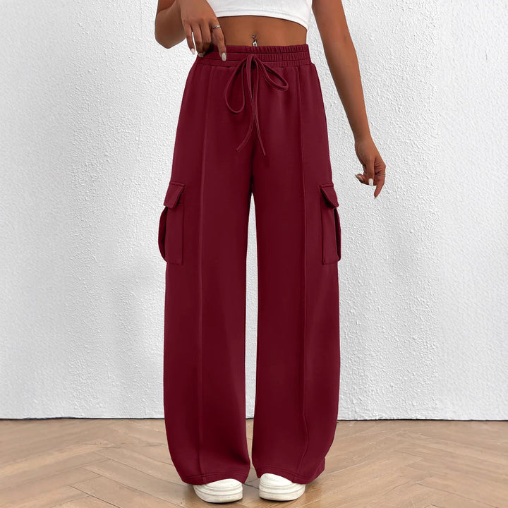 Wide cargo pants for women with elastic waist and practical pockets Lune London