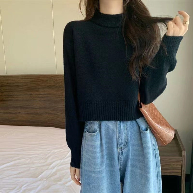 Ladies thick knit pullover with high collar and ribbed pattern Lune London