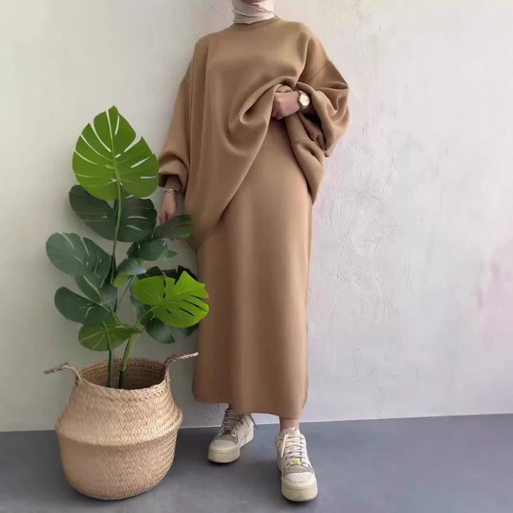 Women's Oversized Sweatshirt with Stylish Chic Midi Skirt