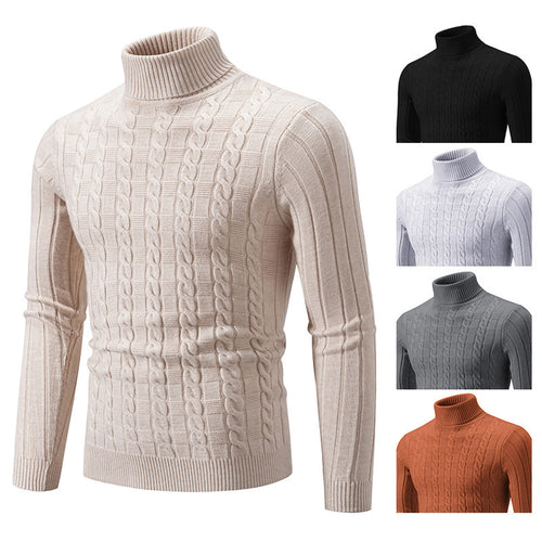 Elegant turtleneck sweater for men with cable knit relief design Lune London