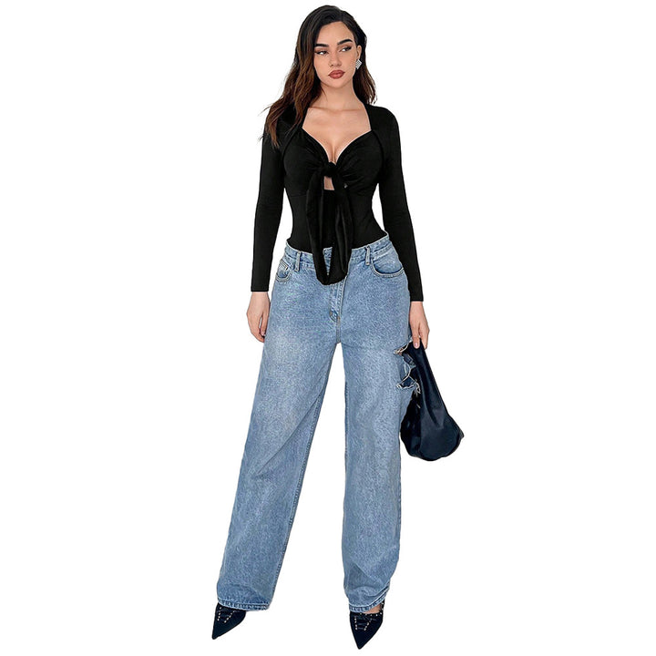 Elegant women's body with knotted detail and deep V neckline Chic & Stil