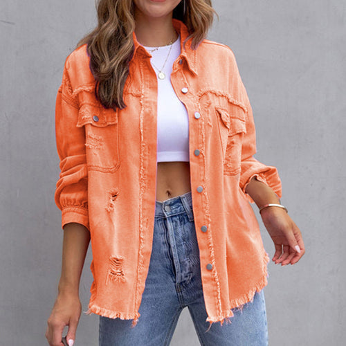 Stylish oversized denim jacket for women with distressed effect Lune London