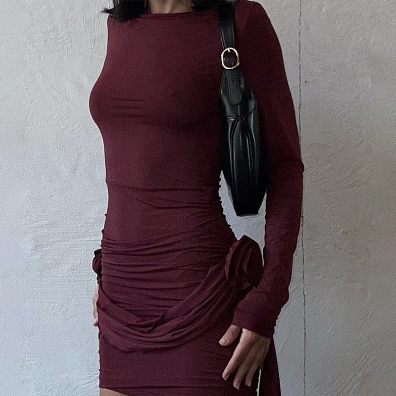 Ladies Elegant Dress with Ruffle Details and Long Chic Sleeves