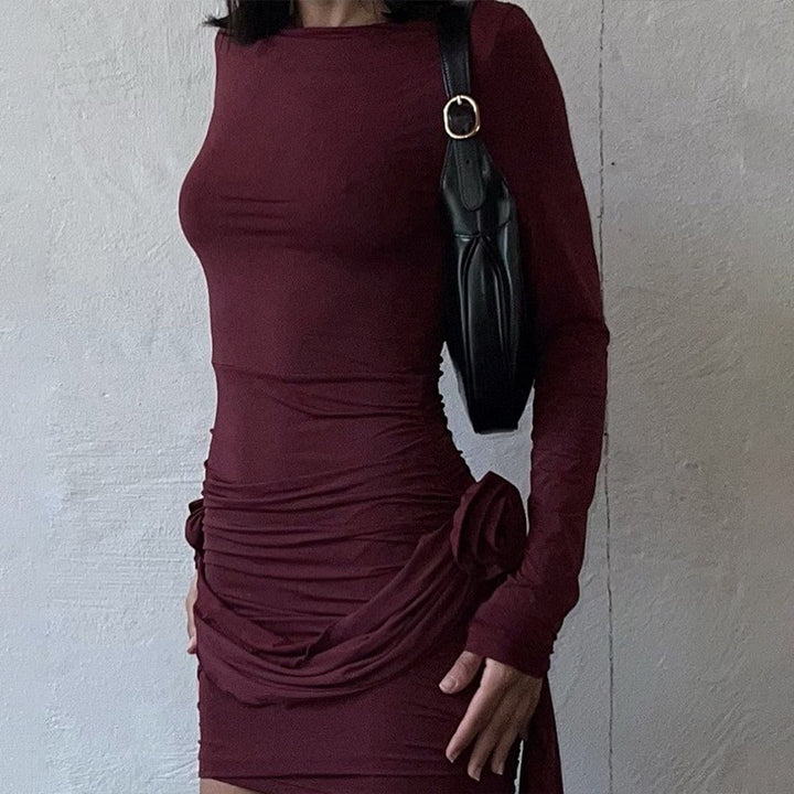 Ladies Elegant Dress with Ruffle Details and Long Chic Sleeves