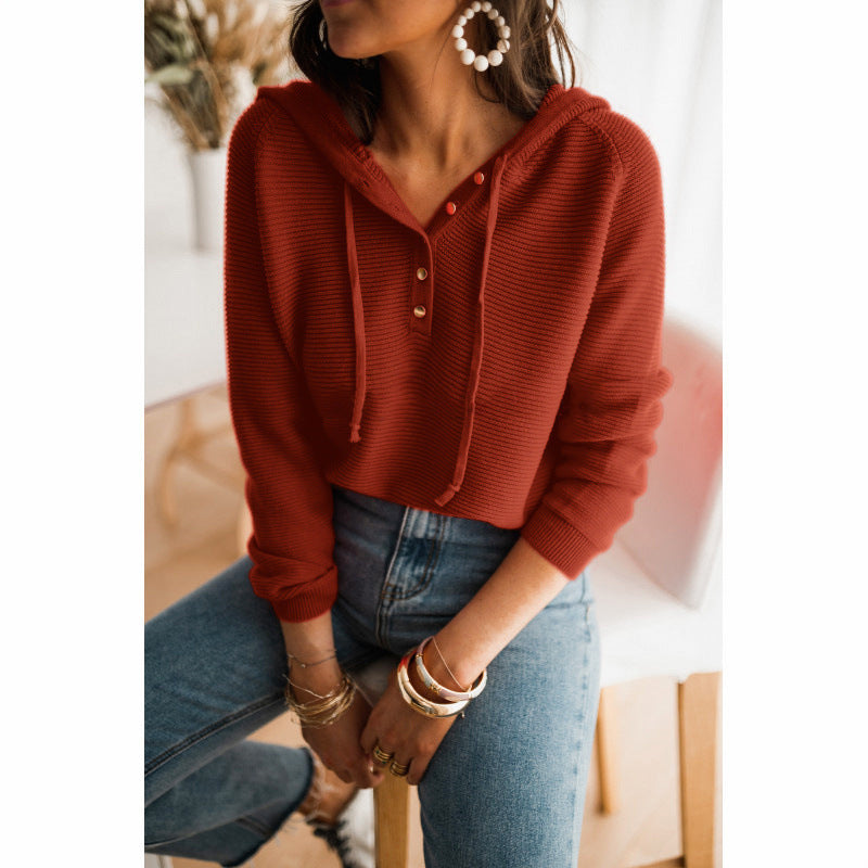 Lune London | Women's Loose Fit Knit Texture Button Details Adjustable Hood