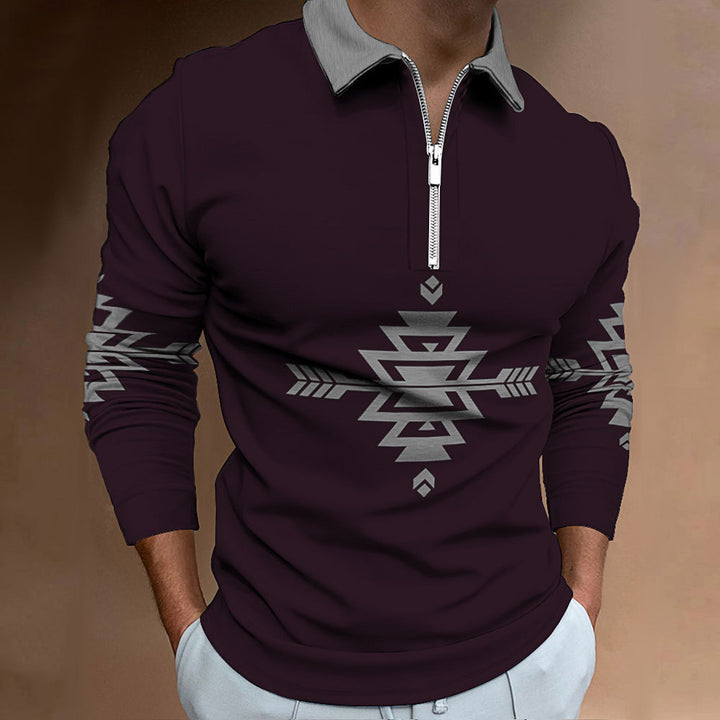 Long sleeve shirt for men with a modern ethnic design and a high-quality zipper Lune London