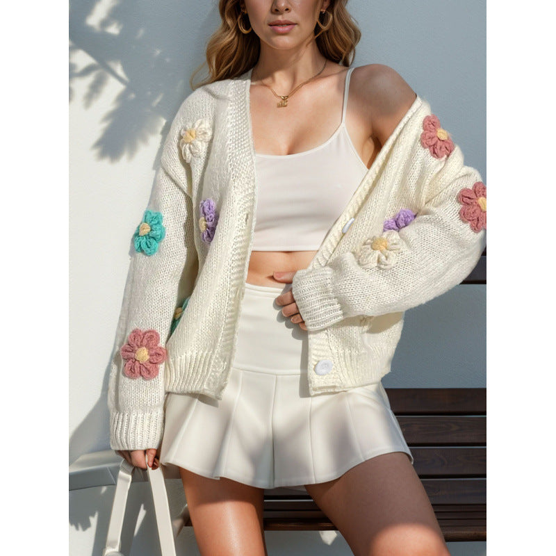 Knitted jacket for women with floral appliques Lune London