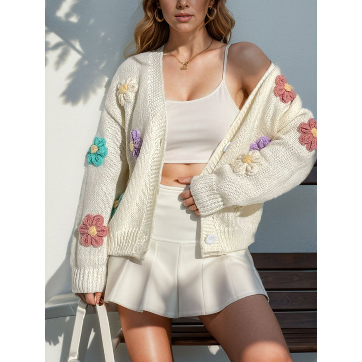 Knitted jacket for women with floral appliques Lune London