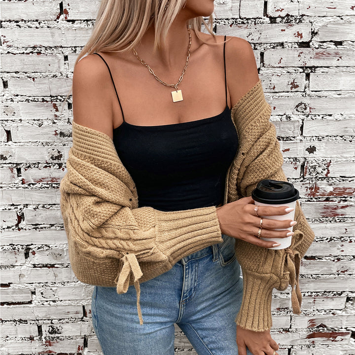 Fashion knit jacket for women with voluminous sleeves and a cable pattern Lune London