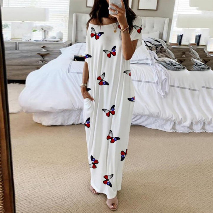 Lune London Off-Shoulder Butterfly Print Maxi Dress for Women