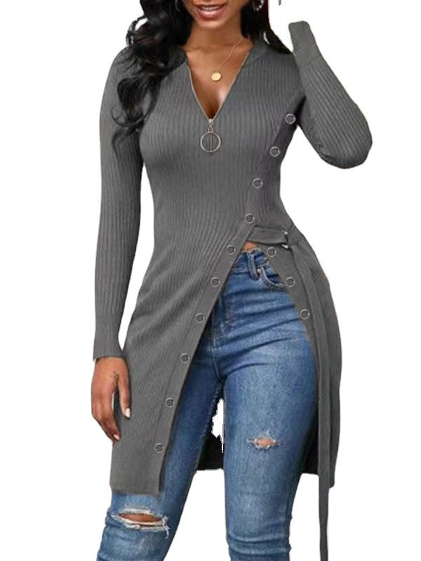 Fitted blouse for women with button details and a deep V-neck Lune London