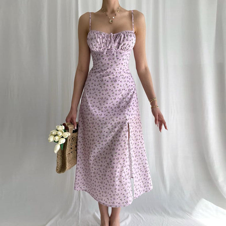 Maxi Dress with Floral Print for Women with Chic High Slit Design
