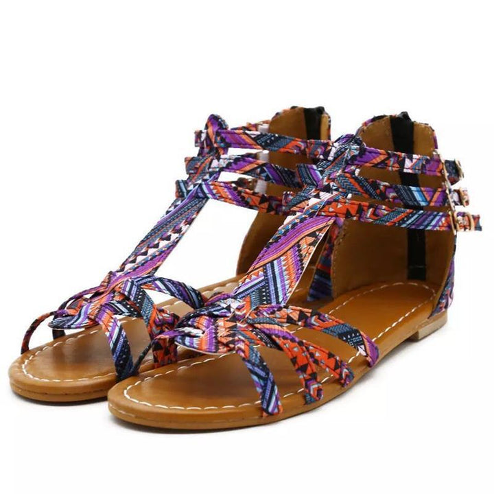 Women’s strappy sandals with graphic pattern and adjustable ankle strap Lune London