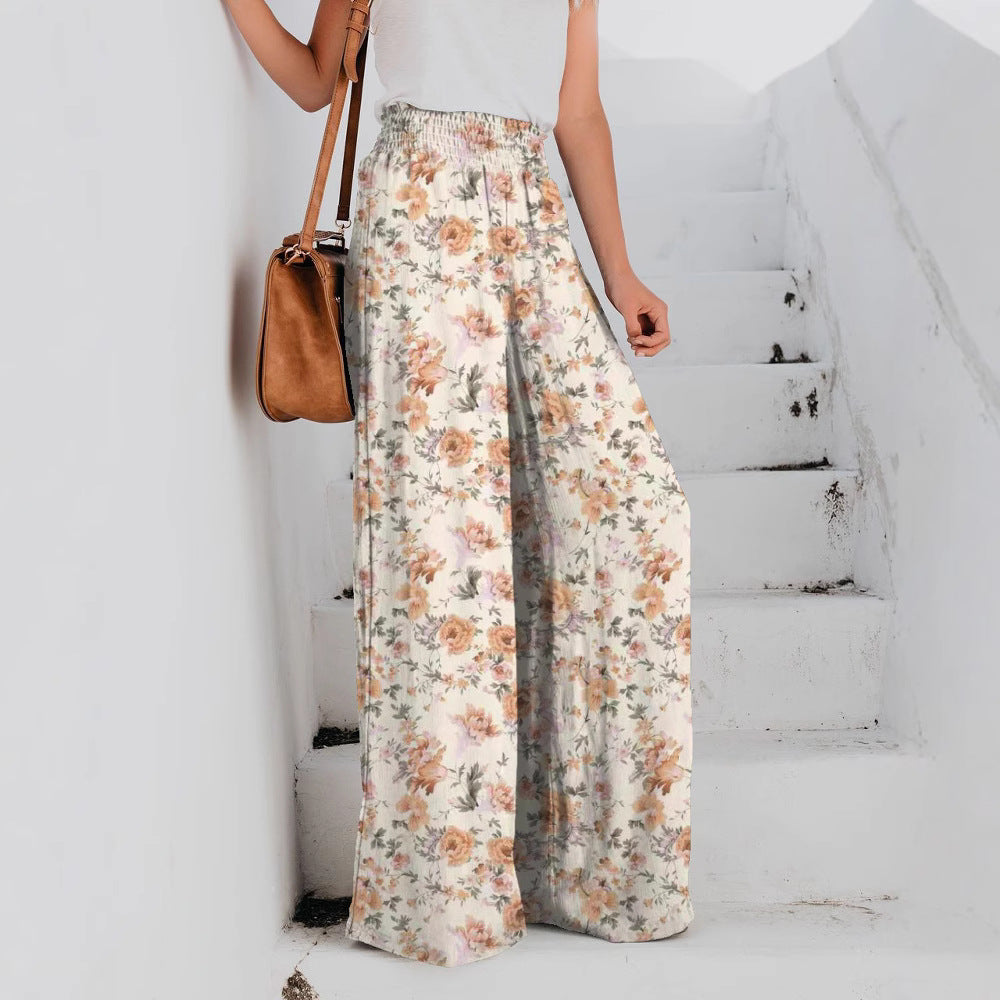 Lune London Floral Print Wide Leg Trousers for Women