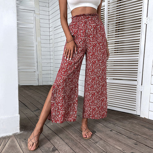 Women Wide Leg Pants Floral Print Lune London
