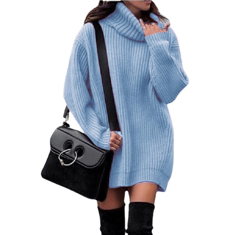 Knitted dress for women with high collar and ribbed structure Lune London