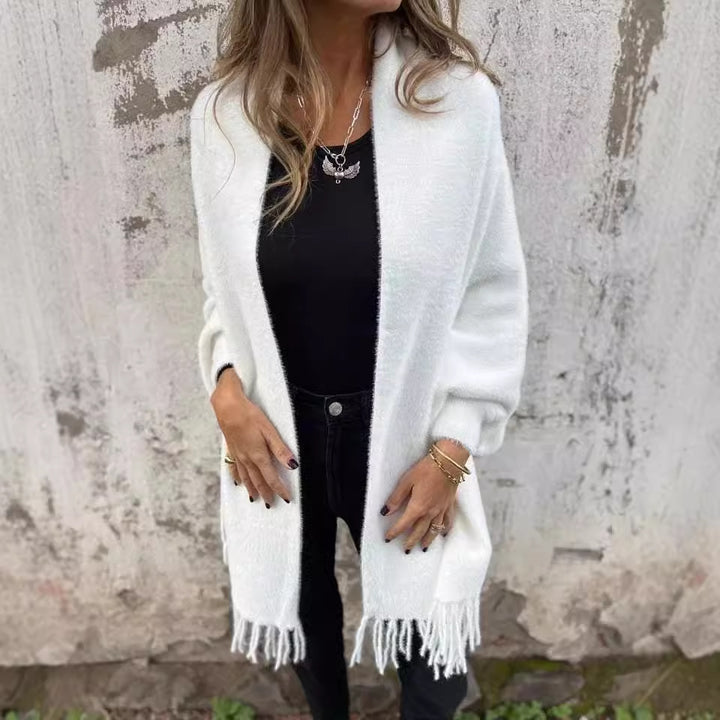 Knit coat for women with fringes Lune London