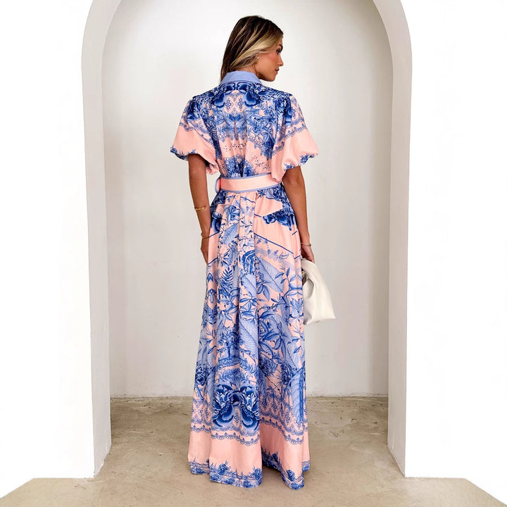 Chic & Stil Women's maxi dress with floral pattern and waistband