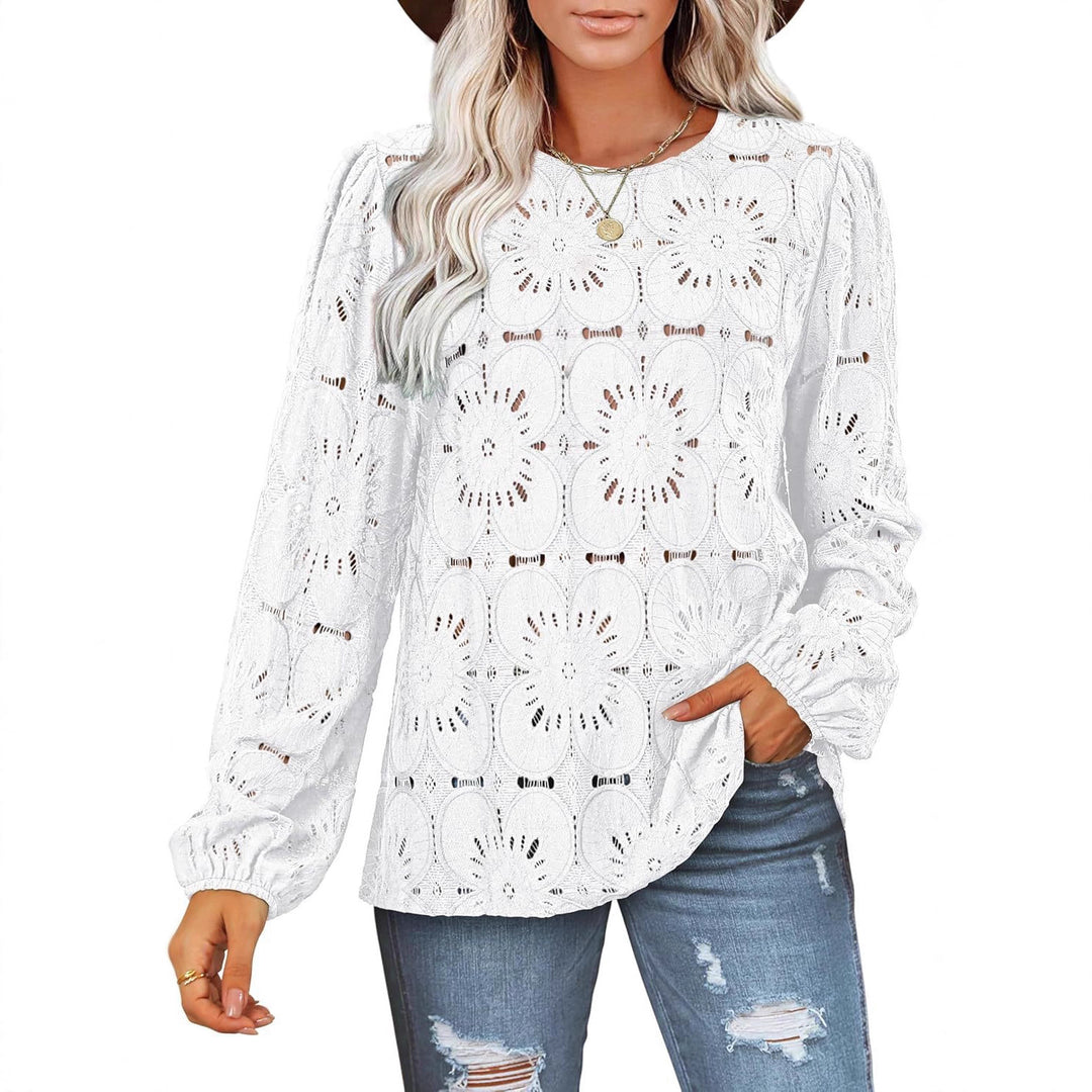 Lace blouse for women with floral details and elegant puff sleeves Lune London