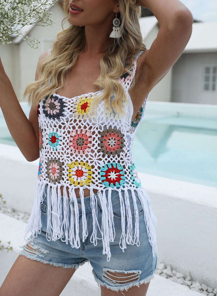 Top à franges en crochet pour dames Lune London