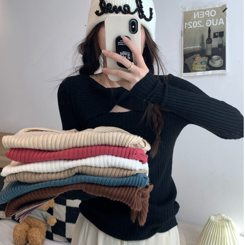 Women's long sleeve shirt with open shoulder area and rib knit pattern Lune London