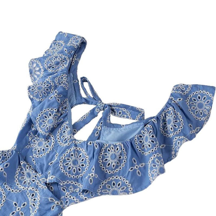 Maxi dress for women with ruffle details and floral pattern Lune London