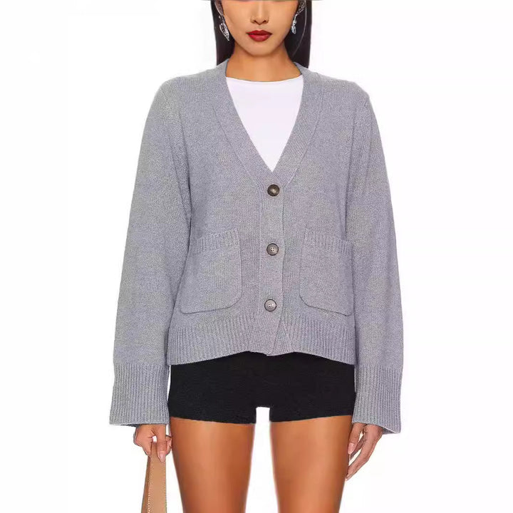 Women’s knitted jacket with V-neck and large pockets Lune London