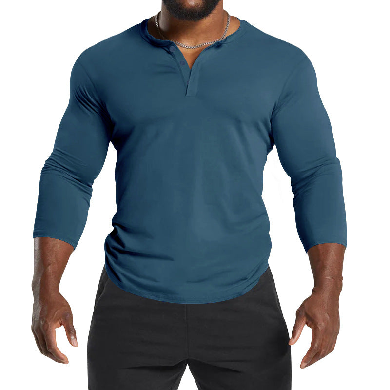 Men's Long Sleeve Henley Shirt in Breathable Cotton Blend with Button Details Lune London