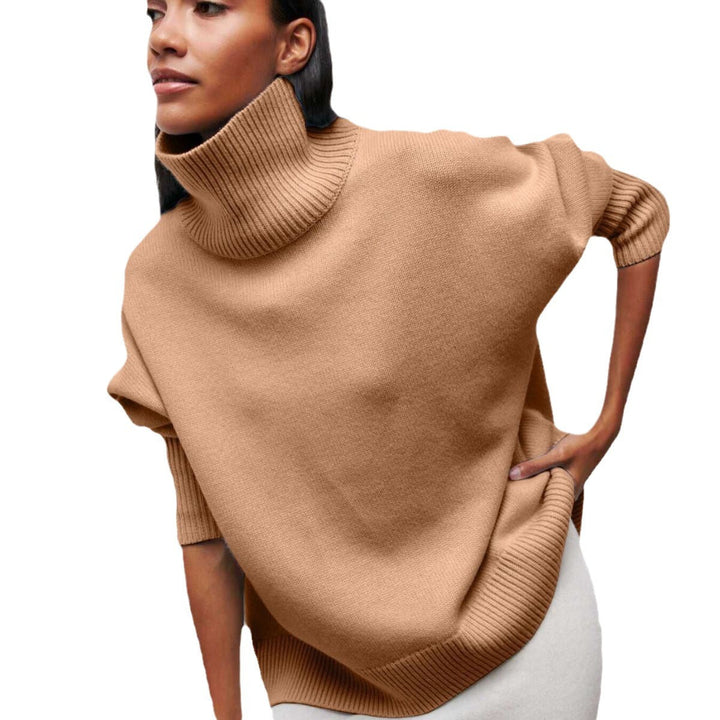 Women's Comfortable Turtleneck Sweater with Oversized Cut and Textured Material Lune London
