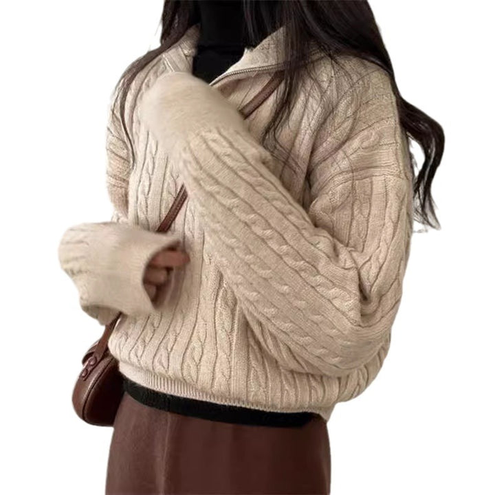 Cozy knitted sweater for women with high collar and zip Lune London